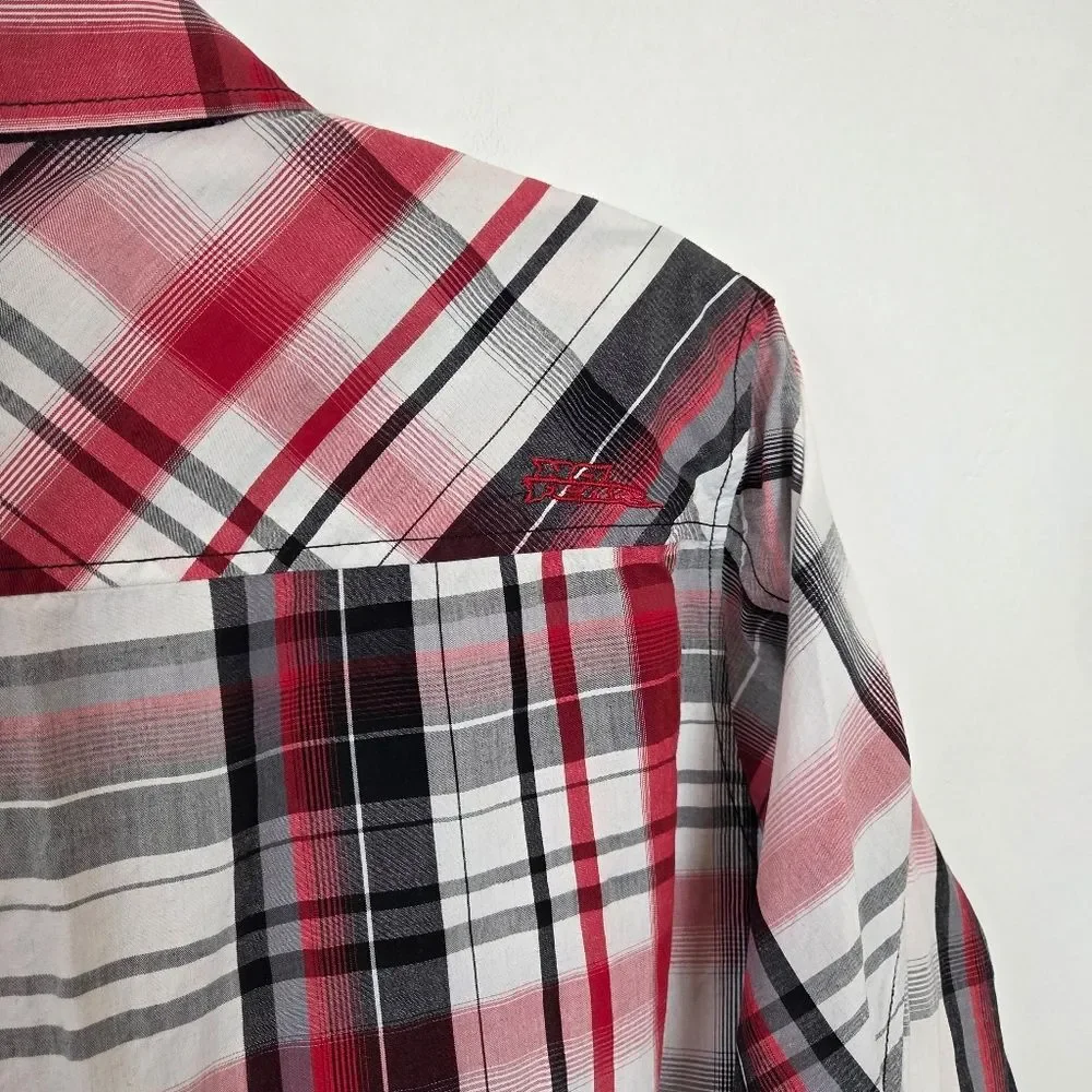 No Fear Men's Pearl Snap Button Up Shirt Western Rodeo 90s Country Red Plaid L